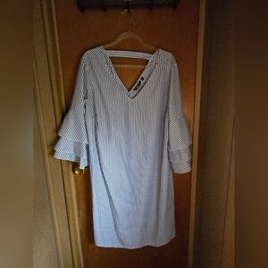 Blue and white striped dress